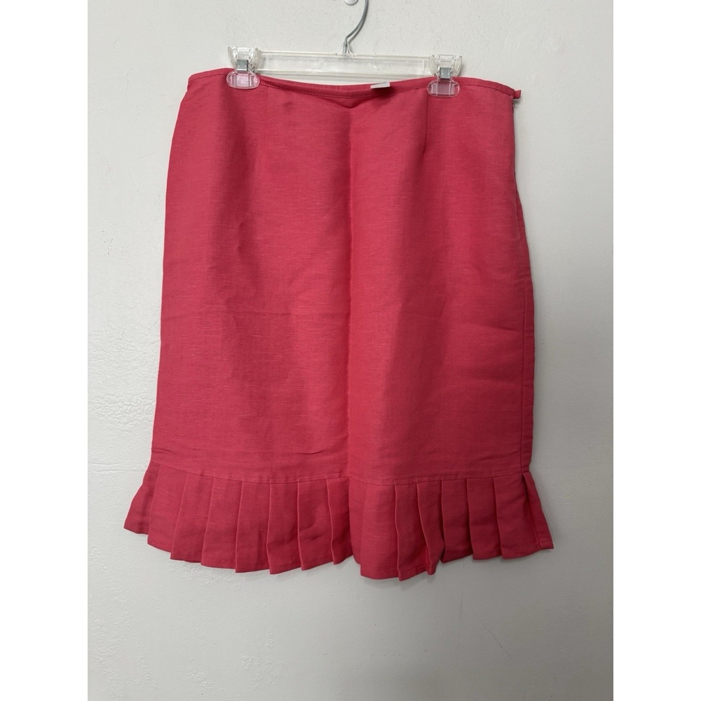 Emma James Mauve‎ Rose Linen Blend Career Skirt Pleated Flare Hem Knee Length 14